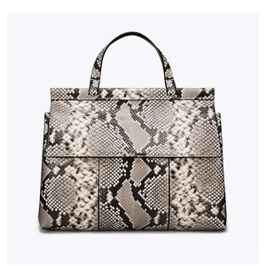 Tory Burch Block-T Satchel Black and Cream Snake Skin Embossed Leather like new